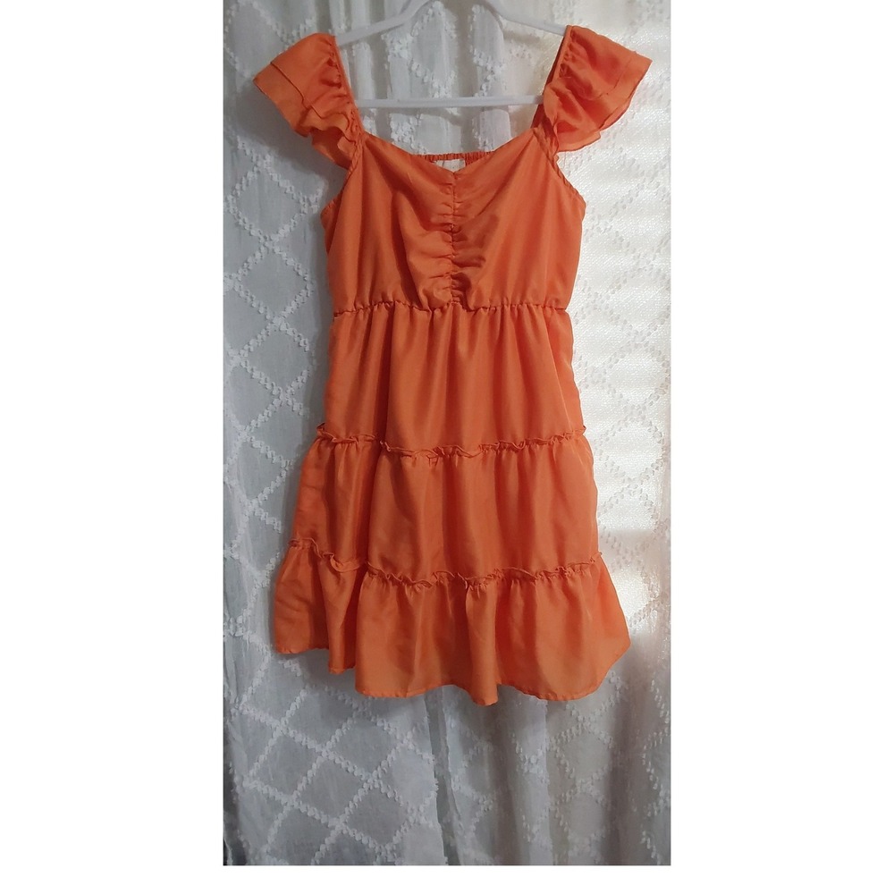 Altard State Orange Tiered Mini Dress Ruffle Sleeve Smocked Back Womens Medium